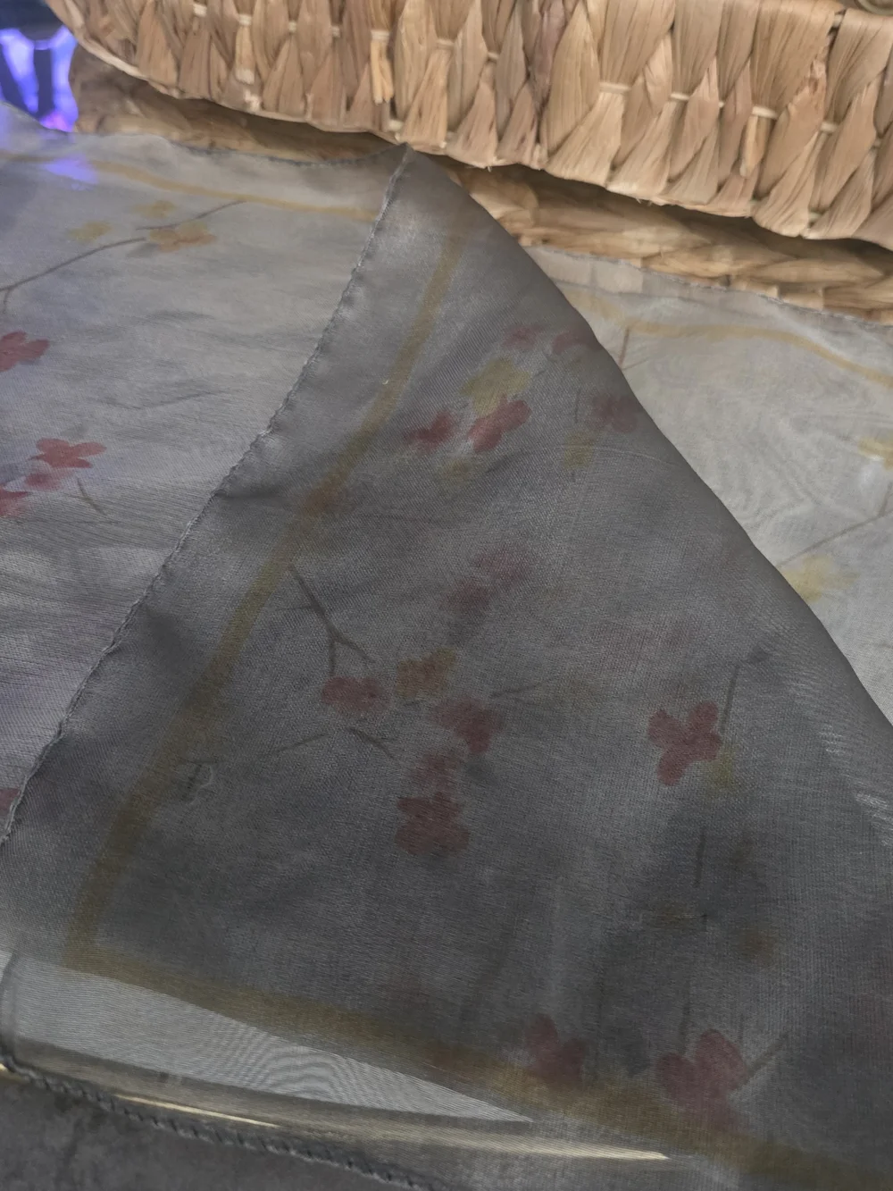 Vintage Italian Sheer Floral Square Scarf | Soft Gray | Made in Italy